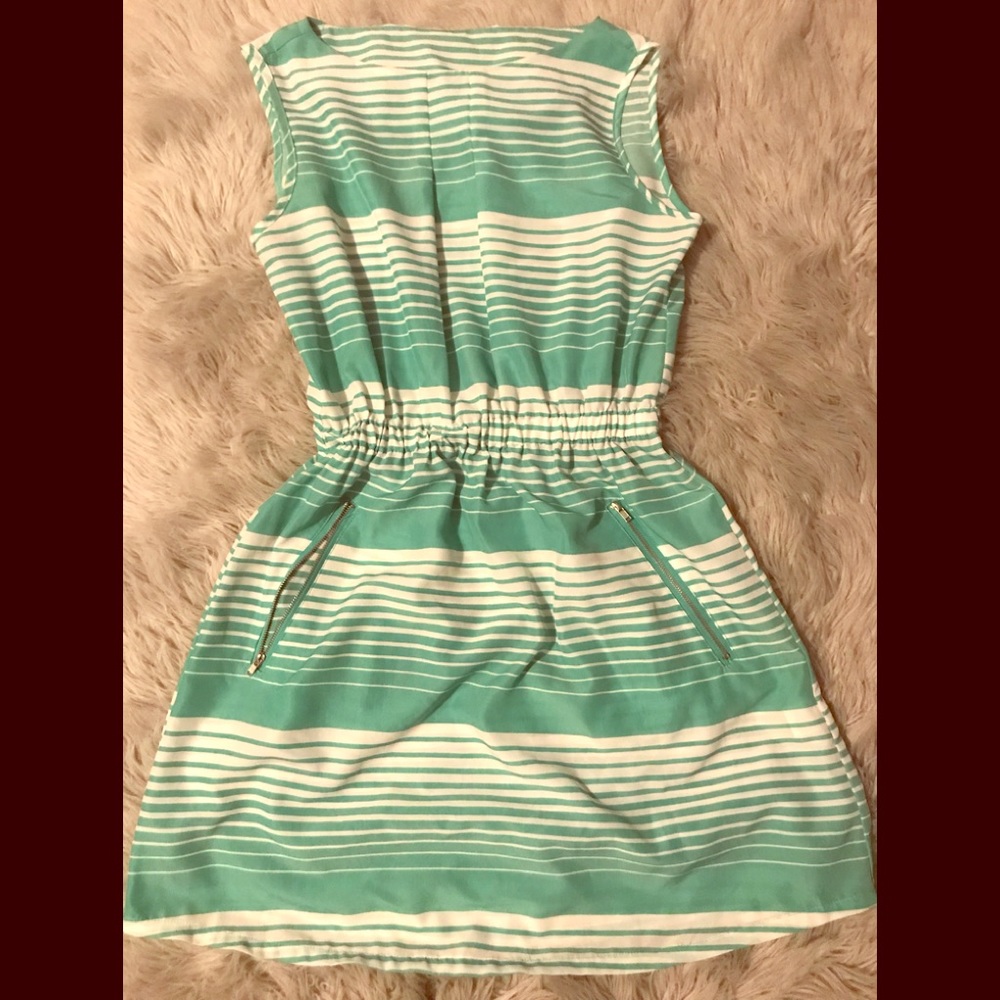 Green & White Striped Dress w/pockets!